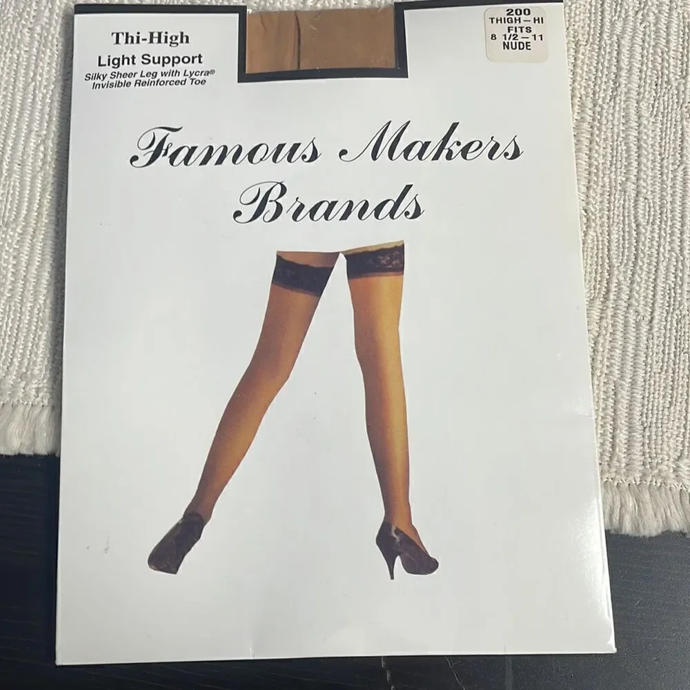 FAMOUS MAKERS BRANDS Thigh High Light Support Stockings Hose Fit 8 1/2-11 Taupe
